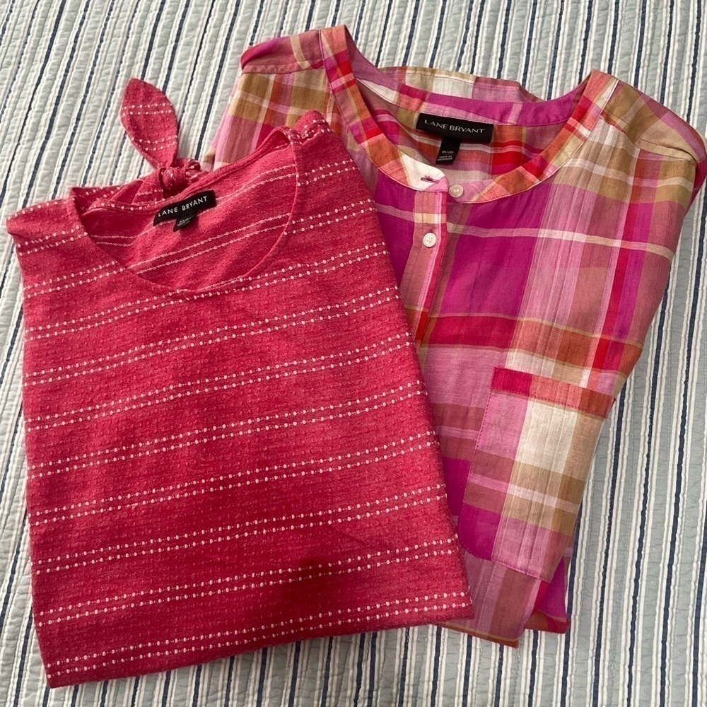 2 Lane bryant Blouses Long Sleeve Plaid 18/20 & Sleeveless 22/24 Both In Pink